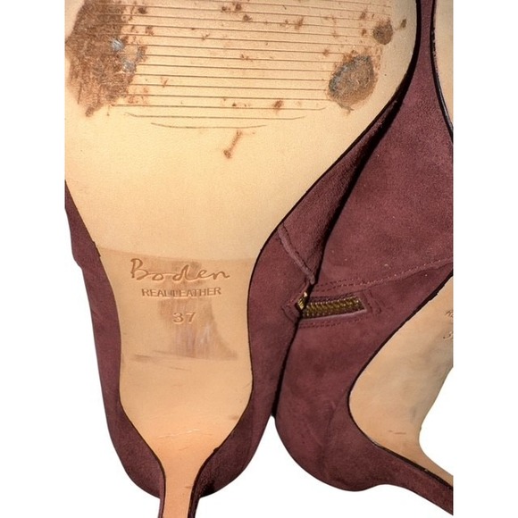 BODEN ALEXA SUEDE V CUT ZIP STILETTO HEEL BOOTIES BURGUNDY LUXURY SZ 6.5  EU 37 - Picture 7 of 8